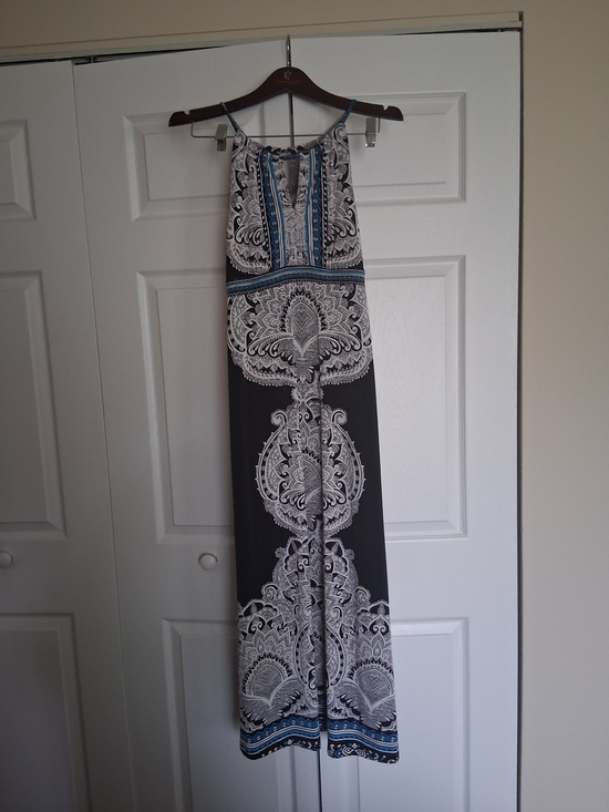 INC International Concepts Dresses & Skirts - INC International Concepts Black and White Paisley Maxi Dress with Blue Trim
